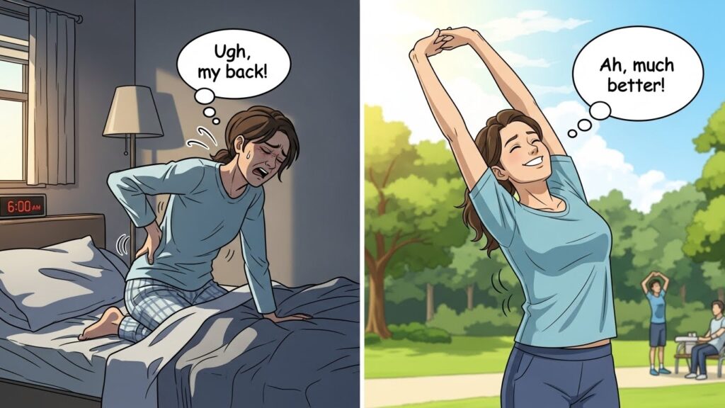 before and after stiff back in the morning