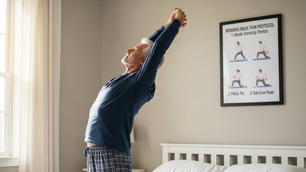 Simple protocol instead of sitting right after waking up to reduce morning back pain