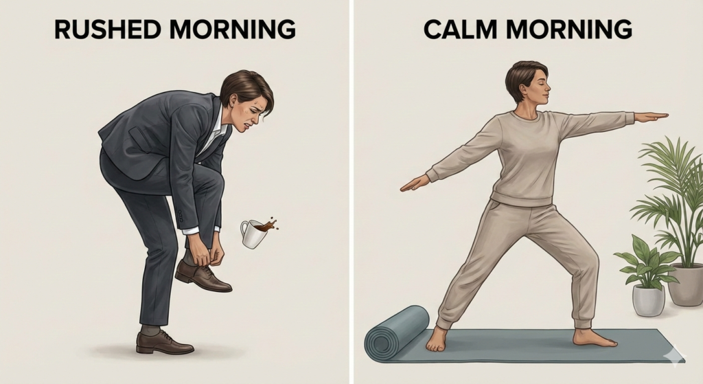 rushed morning vs routine morning back pain comparison