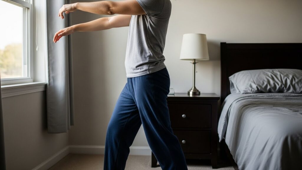 Gentle morning movement reducing stiffness after sleep