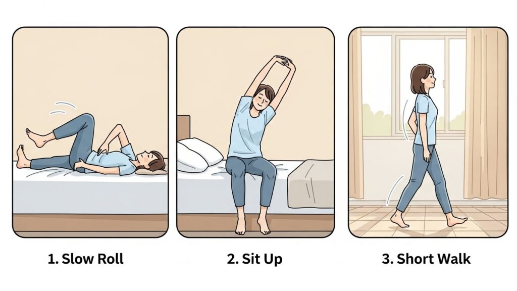 Infographic showing how overnight stillness leads to morning stiffness