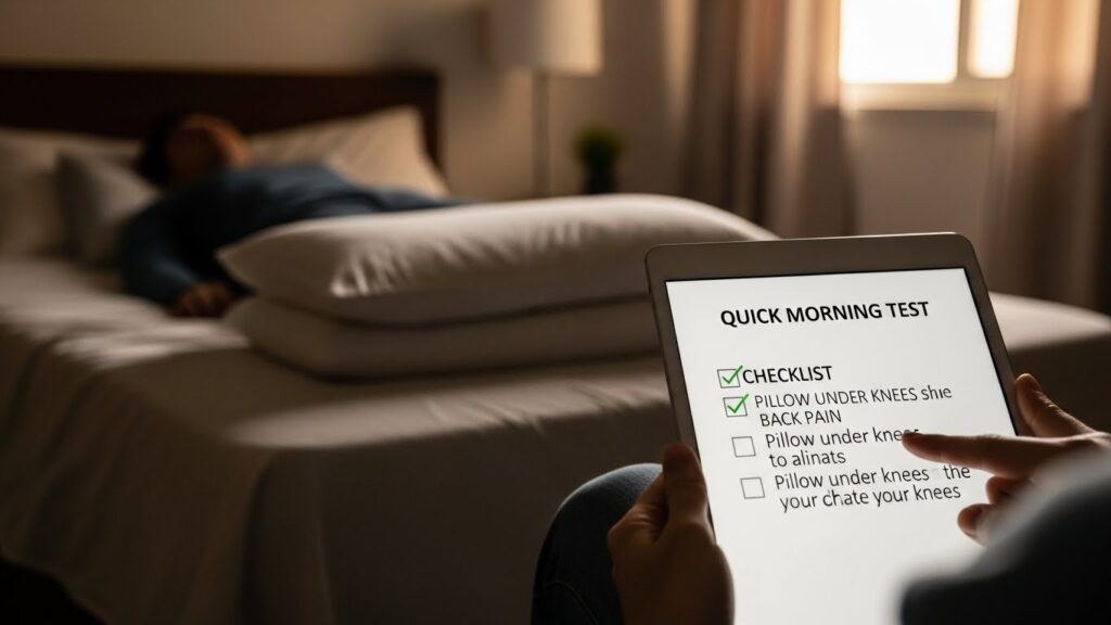 Checklist for pillow under knees for back pain setup and quick morning test