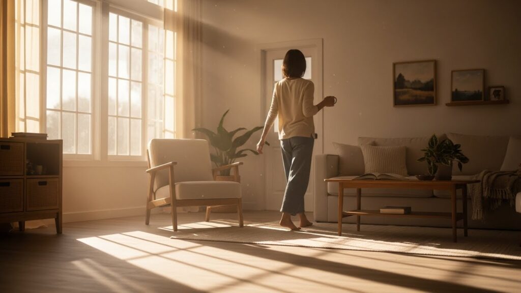 Relaxed weekend morning movement helping back stiffness